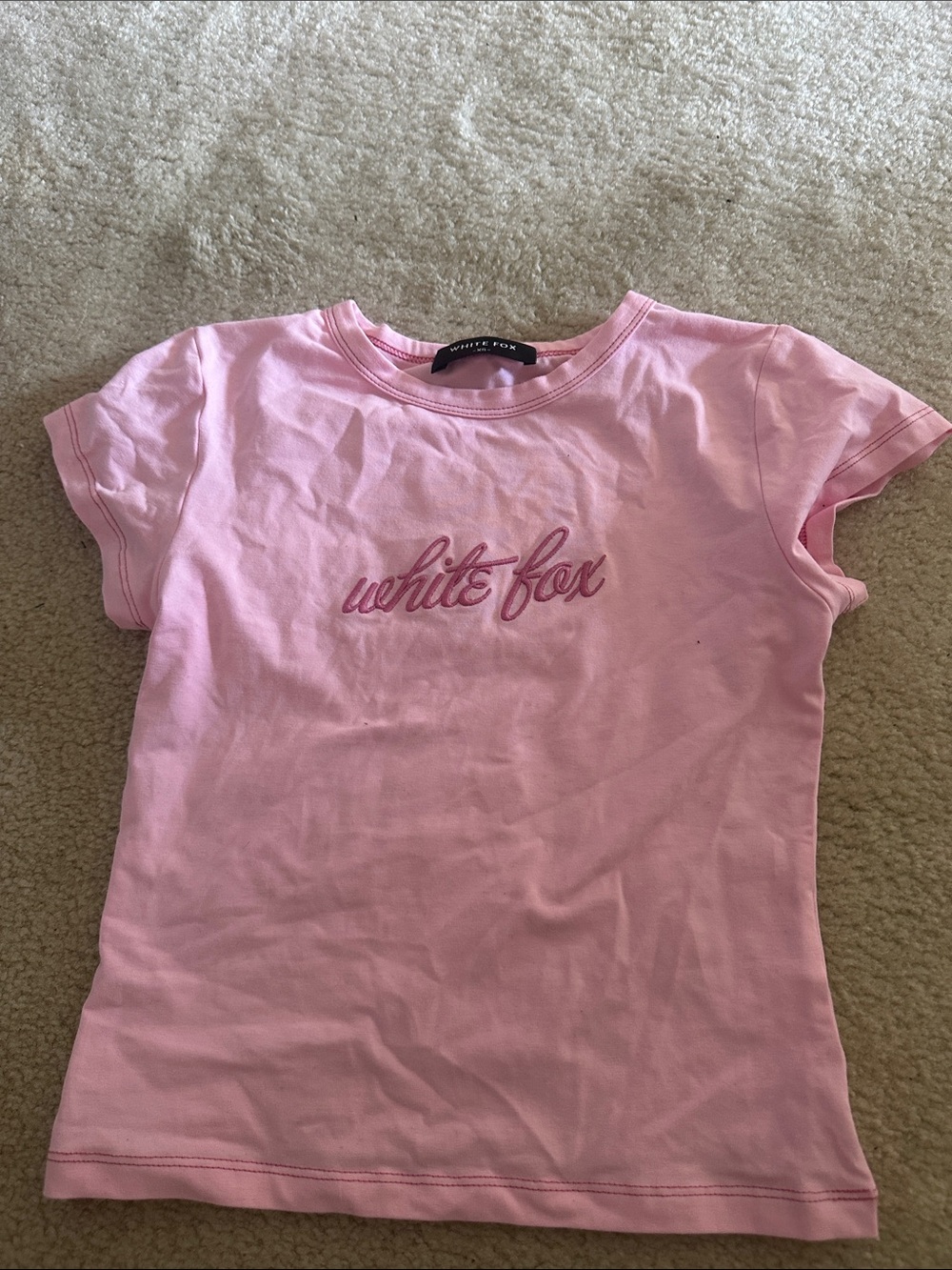 White Fox Boutique Pink Embroidered Logo Tee